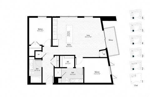 Floor plan for 2 beds, 2 baths, 1094 sqft